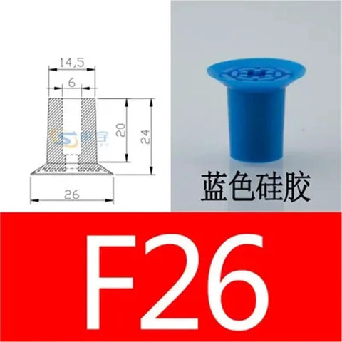 Heavy Duty Pneumatic Vacuum Suction Cup F26 for grabbing film plastic bags, blue color, industrial accessory, dimensional drawing.