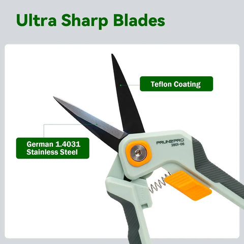 Garden Pruning Scissors For Precise Cuts With Sharp Stainless Steel Blade And Nonstick Teflon Coating shown open