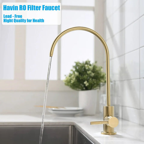 Brushed Gold Drinking Water Faucet For Kitchen Sink With Reverse Osmosis Filter, Lead Free Stainless Steel, PVD Spot Free Finish