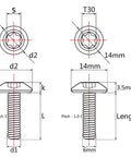 Technical diagram of Titanium Button Torx Head Bolts M6x12mm For Bike And Motorcycle Black 4 Pack Grade 5 6AL4V.