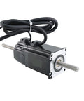 Screw motor with threaded lead screw and black housing; NEMA23 frame, metal front flange.