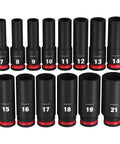 Top Shelf Metric Socket Set For Impact Drivers With Deep 6 Point Chrome Finish Heavy Duty Steel Design For Max Torque And Durability On Any Tough Job Site Project You Handle Today, 14-piece deep sockets 7-21mm