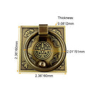 Chinese Style Antique Brass Ring Pull Handle Set For Cabinets And Wardrobes 60mm Square Brass Hardware