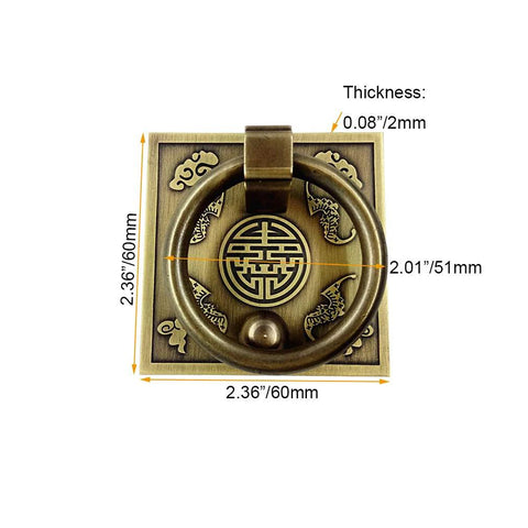 Chinese Style Antique Brass Ring Pull Handle Set For Cabinets And Wardrobes 60mm Square Brass Hardware
