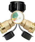 Propane Splitter Adapter With Gauge, 2 Way LP Gas Tee Connector For 20lb Tanks, Lets You Run Two Propane Appliances From One Tank