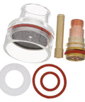 Top Tier Wp-17 18 26 Tig Welding Glass Cup Nozzle Kit For 2.4mm Torch, heat-proof glass and metal components with O-rings.
