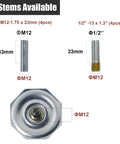 Diagram of two stem sizes for Beefy Heavy Duty Stem Leveling Casters Set Of 4 With 2200 Lb Load Capacity Adjustable Height Retractable Swivel Industrial Casters For Workbenches Machines Equipment And Furniture 2 Inch T60