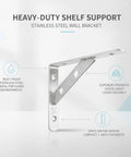 Heavy Duty Wall Mount Shelf Bracket Stainless Steel L Bracket with silver finish and corrosion-resistant design for humid rooms.