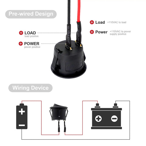 Wiring diagram for Six Pack Pre Wired Round Rocker Switches 2 Position On Off Toggle 12V DC With 100mm Leads for boat car RV