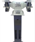 Rock Solid 10 Inch Variable Speed Bench Grinder Pedestal Stand Combo with dual wheels and adjustable guards for precision sharpening.