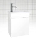 Compact 16 Inch Wall Mounted Bath Vanity With Sink Combo White Cabinet Set Chrome Faucet Pop Up Drain U Shape Drain Tiny Space Friendly