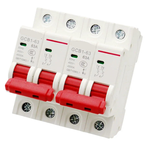 Super Rugged Manual Dual Power Transfer Switch Circuit Breaker 1P 2P Quick Gen Swaps Like A Champ For Garage Shop 63A model with red switches.