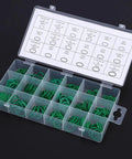 High-temperature O-ring sealing kit, 270 green nitrile rings in multiple sizes, stored in a clear plastic storage box.