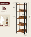 Keep Your Home Looking Fresh With This Five Tier Bookshelf, Tough As Nails Metal Standing Shelves For Tight Spaces, Rustic Brown And Black Storage Organizer That Always Delivers dimensions with height 51.6 inches and load capacity of 22 pounds.