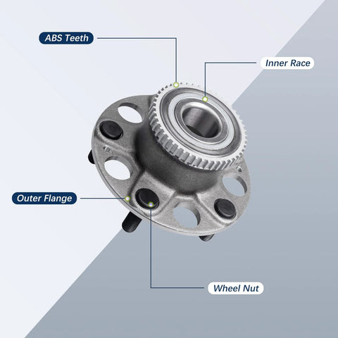 Rear Wheel Bearing Hub With Five Lug And ABS Compatible With Honda Accord 2003 2007 And Acura TL 2004 2008, labeled parts visible