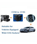 Heavy Duty CCS2 To CCS1 EV Charger Adapter For Blistering Quick Charge Juice Up Your Ride Solid Build 250A 1000V Rating Durable Power Conversion Unit For Electric Vehicles Smooth Plug And Play showing connectors suitable for CCS1 sockets.