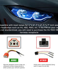 Comparison of ceramic and plastic H4 9003 HB2 Wiring Harness Socket Kit with text explaining compatibility for fog light repair.