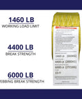 Label details of Beefy 2 In X 15 Ft E-Track Ratchet Tie Down Straps, 4,400 Lb Break Strength, showing weight limits.