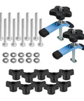 T Track Knob Kit With Mini Hold Down Clamps For Woodworking Jigs And Fixtures Includes 2 Mini Clamps 2 T-Bolts 5/16-18 X 3-1/2 Inch 12 Washers 2 Five-Star Knobs 10 1/4-20 Thru Hole Knobs And 10 1-1/2 Inch Hex Bolts