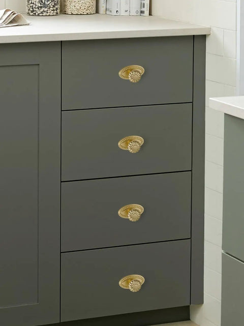 Built Tough Brushed Gold Cabinet Knobs 10 Pack With Base Brass Drawer Pulls Solid Zinc Alloy Corrosion Resistant Knockout Finish For Kitchen Cupboard Or Bathroom Dresser Hardware Refresh on dark drawer fronts.