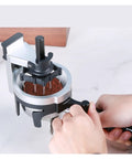 Badass Espresso Stirrer And Coffee Distribution Tool For Leveling Portafilter Pucks, hands using the steel tool on coffee grounds.