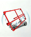 Top Shelf Vehicle Chassis Cooler For Electric Rides With Slick Multi Spray Nozzles To Smash Lithium Battery Fires And Keep High Voltage Packs Chill Plus DN65 Quick Attach Hydrant Hookup For Solid Ev Firefighting Backup red chassis cooler frame illustration with spray nozzles.