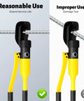 Heavy Duty Hydraulic Rebar Cutter 13 Ton Manual Steel Bar Cutting Tool Portable Toolbox For Construction Pros displaying proper and improper use examples.