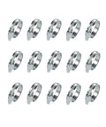 Front view of 15-pack DAFU hose clamps, 5/9 in to 1-1/10 in, adjustable worm-gear, 304 stainless steel band