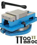 Rock Solid 3 Inch Precision CNC Milling Vise With Swivel Base, features metal components and a swivel turnplate for versatile use.