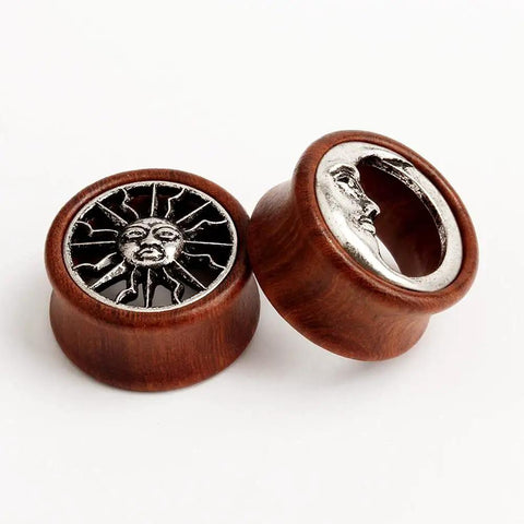 Sun Moon Organic Wood Saddle Ear Plugs Set Eight Pairs For Tunnels And Piercings Gift Box Finely Polished Easy Insertion Harmless To Skin Sizes From 8mm To 24mm
