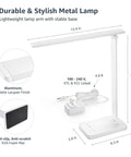 LED Desk Lamp With Five Color Modes And Five Brightness Levels For Reading Crafting Sewing Puzzles And Nail Work, white metal