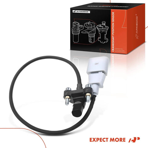 Engine Crankshaft Position Sensor For Volkswagen Beetle Bora Golf Golf SportWagen Jetta Passat Rabbit 2.5L L5 2005 To 2014 OE Replacement With Precise Sensing Reliable Performance And Easy Plug In Install, black sensor with connector and box