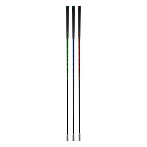 Golf Swing Speed Trainer System To Get Longer Drives Through Overspeed Training With CNC Milled Weighted Sticks green and red handles