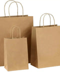 Three sizes of Kraft Paper Bags With Handles 50 Pack For Takeout Food Coffee Party And Shopping, Durable Brown Bags 26x12x31cm
