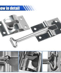 Close-up of 2 Pack RV Door Latch 4 Inch T Style Exterior Door Hold Hook And Keeper Stainless Steel Entry Door Holder, detail view