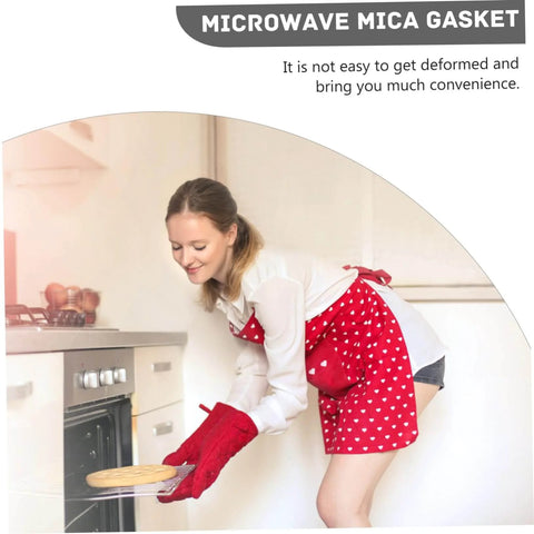 Person using oven with Microwave Mica Gasket; heat-resistant insulation for protection against food debris; convenient and deform-resistant