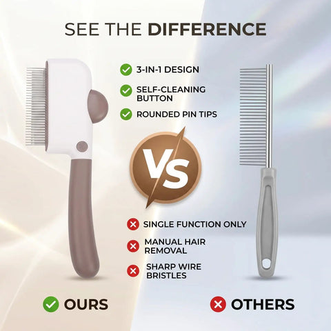 Check Out This Awesome Pet Grooming Kit With A Smooth Self Cleaning Deshedding Brush Rotating Knob And Multi Metal Comb For Fast Fur Removal On Long Or Short Haired Pups Without Any Mess, vs combs