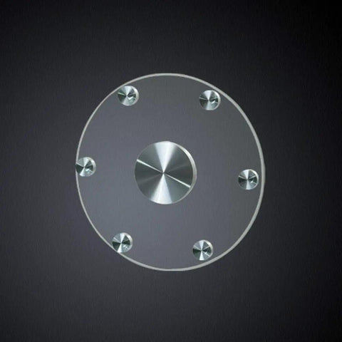Top view of Rotating Glass Lazy Susan Turntable With 12mm Tempered Glass, Smooth Self-Balancing Wheel, Durable Aluminum Base