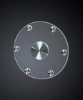 Top view of Heavy Duty Glass Lazy Susan Turntable with Tempered Glass Surface and Aluminum Base, showcasing balance wheel support.