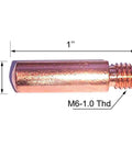 Ultimate Zinger Mig Welding Gun 0.030 Inch Kit with a copper contact tip measuring 1 inch, M6-1.0 thread for reliable welding.