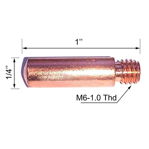 Ultimate Zinger Mig Welding Gun 0.030 Inch Kit with a copper contact tip measuring 1 inch, M6-1.0 thread for reliable welding.