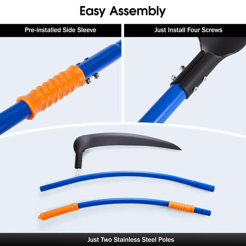 20 Inch Sickle Tool with Curved Stainless Steel Pole, Adjustable Dual Hand Grip, and Pro Grade Blade assembly parts