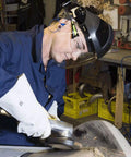 Person using DP4 Face Shield With Lightweight Build, High Impact Crown And Ratchet Headgear For Grinding And Cutting, ANSI Z87.1 Approved