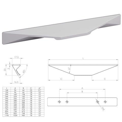 Dope 596 mm Zoid Profile Aluminum Cabinet Drawer Cupboard Furniture Handle With Recessed Design In Stainless Steel Look Black Finish