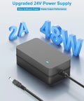 Go To 24V Power Supply 2A 48W AC to DC Adapter with 5.5x2.5mm plug, 6.2ft cable, shown with power details