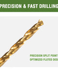 High Rated 7/64 X 6 Inch Extra Long Drill Bits 6 Pack Titanium Coated M2 Steel, precision split point design for fast drilling.