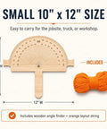 Jobsite Ready Wooden Angle Finder With Bright Orange String Line 12 By 10 Inch Birch Plywood Ruler layout gauge beside orange string