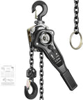 No Sweat Heavy Duty Manual Lever Chain Hoist Come Along 1.5 Ton with 10 ft lift and steel hooks for cargo handling.