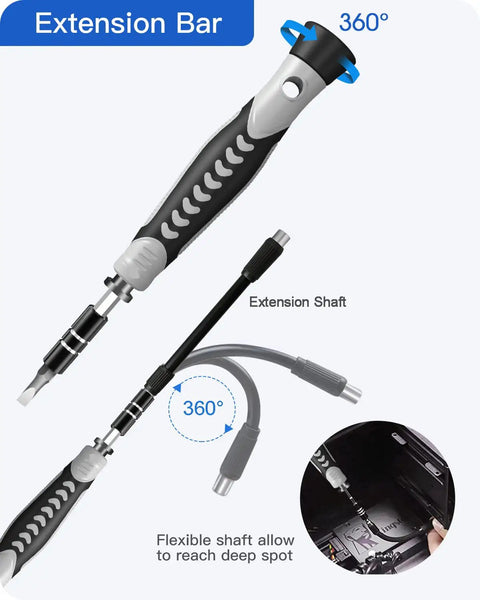 All In One 130 In 1 Pro Grade Magnetic Screwdriver Set With 120 Bits And Tweezers flexible extension shaft detail