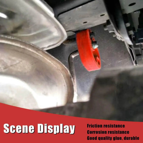 Heavy Duty 2 Pack Rubber Exhaust Hanger With Two Holes For Universal Fit Red Muffler Bushing installed under car for tailpipe support